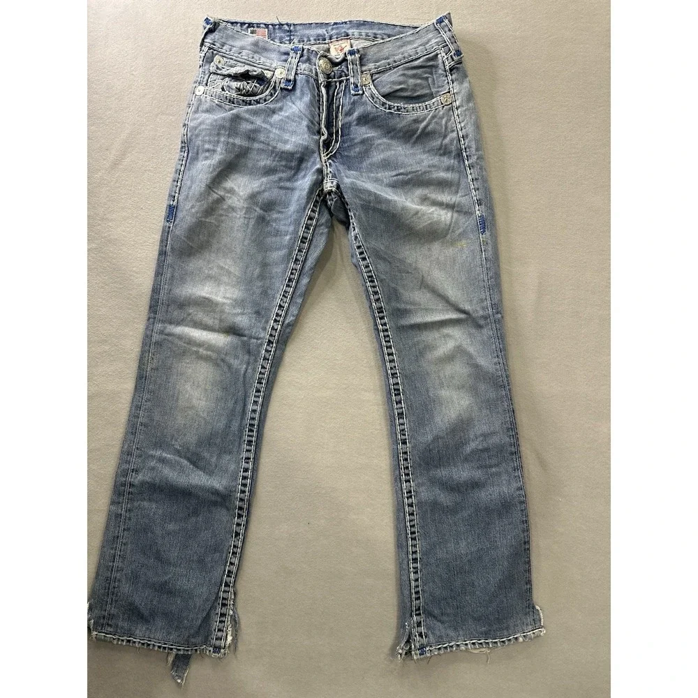 True Religion Ricky Super T White Stitch Jeans Medium Wash Men's 32X30 Rare
